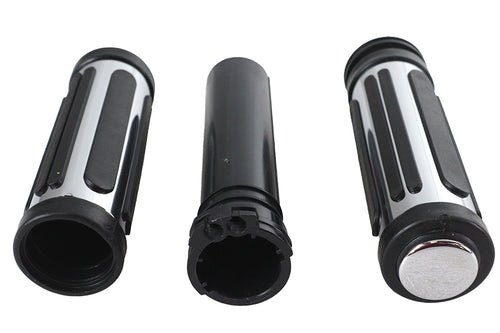 Chrome and rubber grip set for Harley-Davidson with black bar-style rubber design replaces OEM 56263-96A