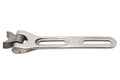 Solo seat hinge bracket with polished stainless steel bracket and weld-on steel hinge for chopper build