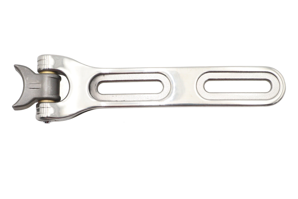 Solo seat hinge bracket with polished stainless steel bracket and weld-on steel hinge for chopper build