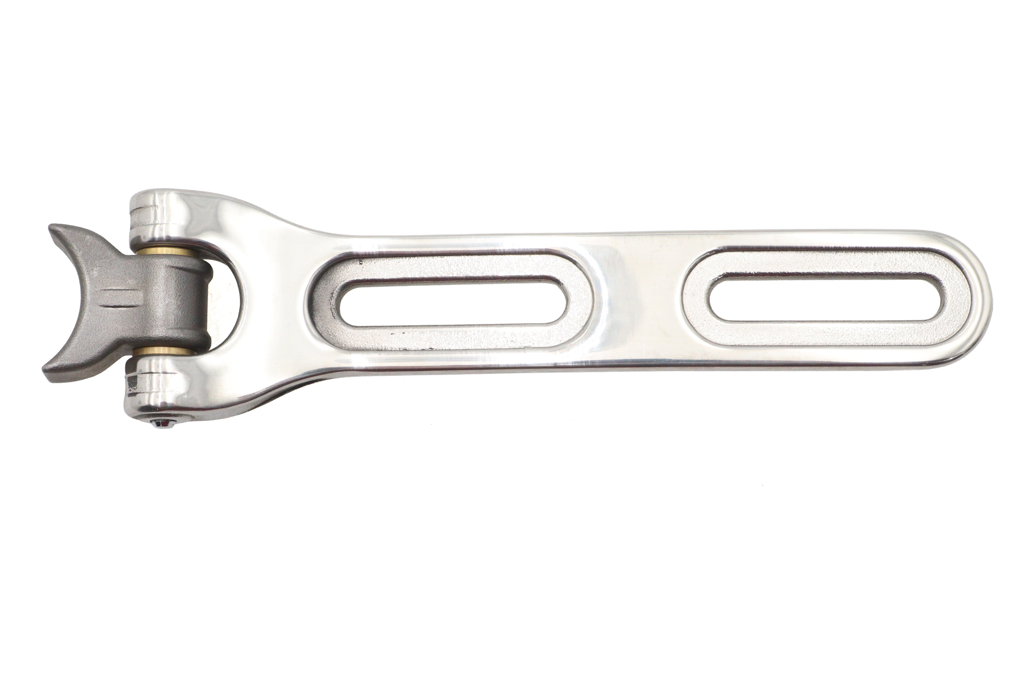 Solo seat hinge bracket with polished stainless steel bracket and weld-on steel hinge for chopper build