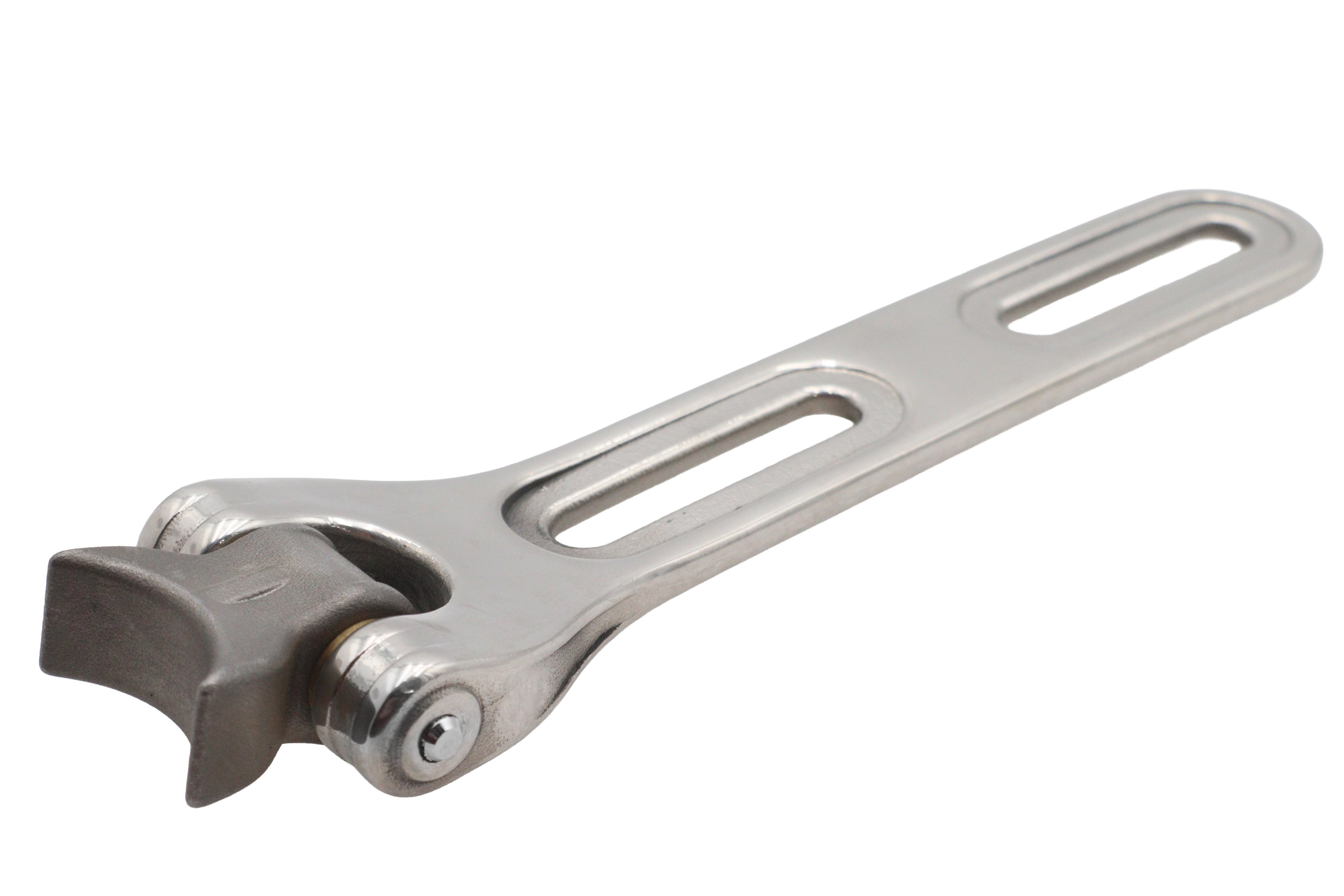 Solo seat hinge bracket with polished stainless steel bracket and weld-on steel hinge for chopper build
