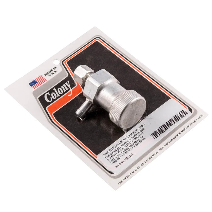 CAD plated vintage style gas strainer with 1/4 inch barbed fitting made in USA