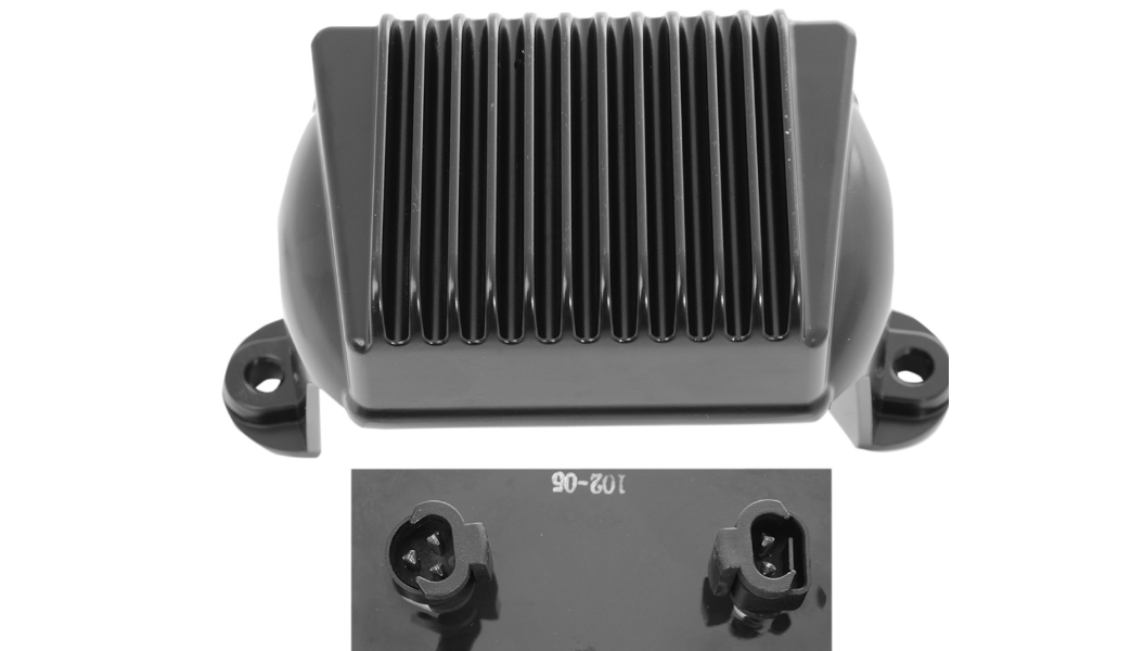 Black solid-state voltage regulator for Harley Davidson Touring models 2006 to 2008 replacing OEM 74505-06