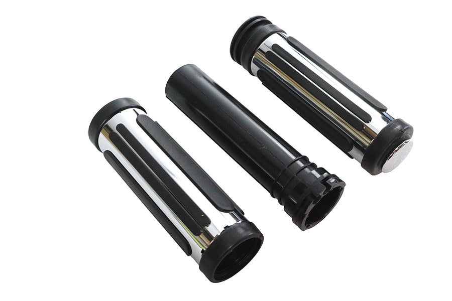 Chrome and rubber grip set for Harley-Davidson with black bar-style rubber design replaces OEM 56263-96A