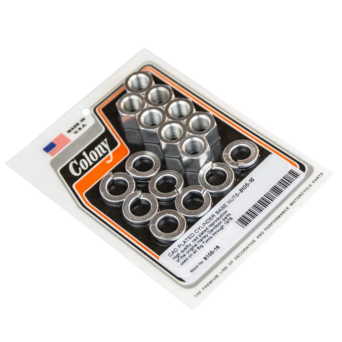 Colony 8105-16 cylinder base nuts and lock washers for Harley Davidson Big Twin engines