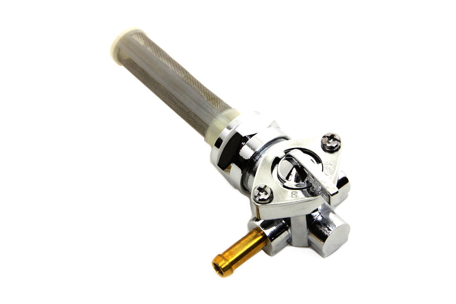 Chrome 22mm petcock with 90-degree left outlet for Harley-Davidson motorcycles