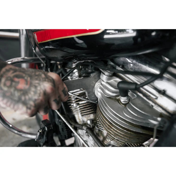 2-1/8 inch intake wrench for Harley Knucklehead engines

Harley Davidson Panhead intake wrench parkerized steel

Large port Knucklehead intake service wrench reproduction

Rough Trade USA 2-1/8 intake wrench made in Ohio

Boomers Bike Shop Harley intake wrench for vintage engines