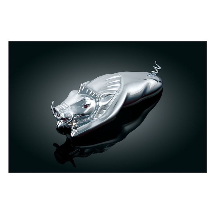 Kuryakyn Wild Boar fender ornament chrome with red LED eyes for Harley-Davidson