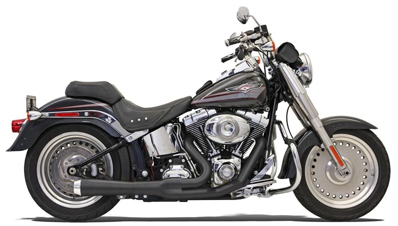 Bassani Road Rage II black ceramic 2-1 exhaust system

Harley Davidson performance 2 into 1 exhaust Bassani

Bassani Road Rage II black ceramic muffler and billet end cap

High horsepower Harley exhaust system Bassani Road Rage II

Boomers Bike Shop Bassani black ceramic 2-1 exhaust