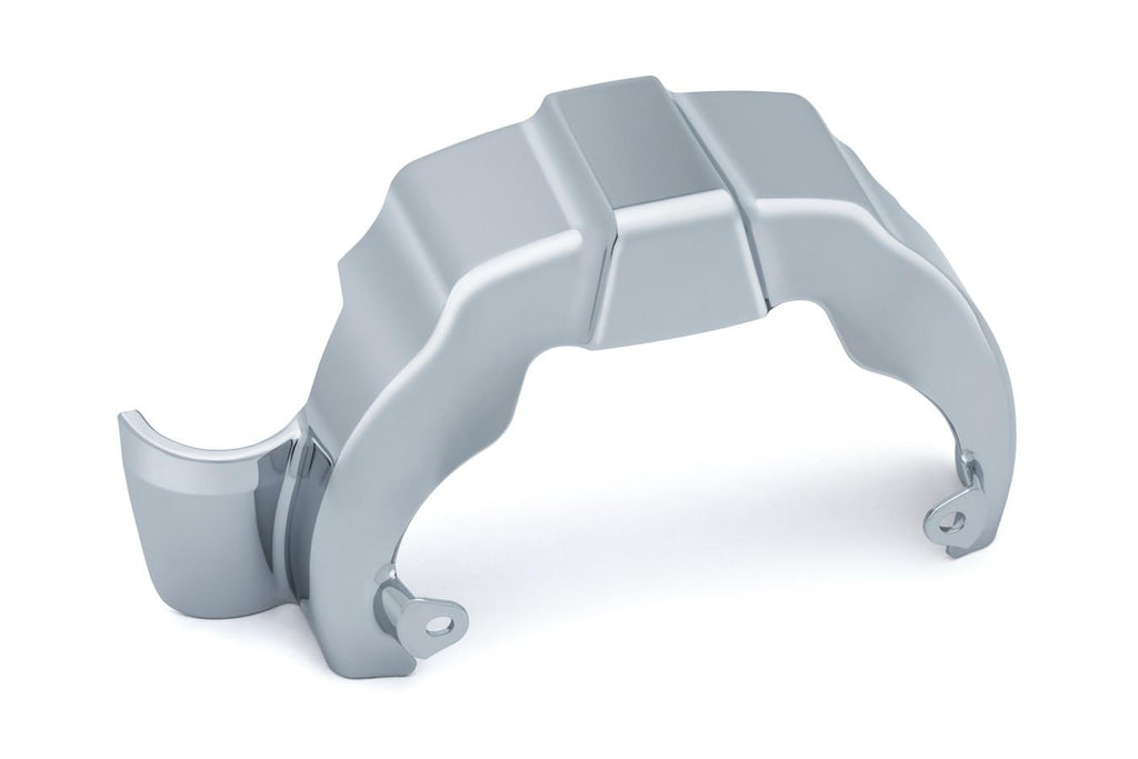 Kuryakyn Precision chrome transmission shroud installed on Harley-Davidson Touring model