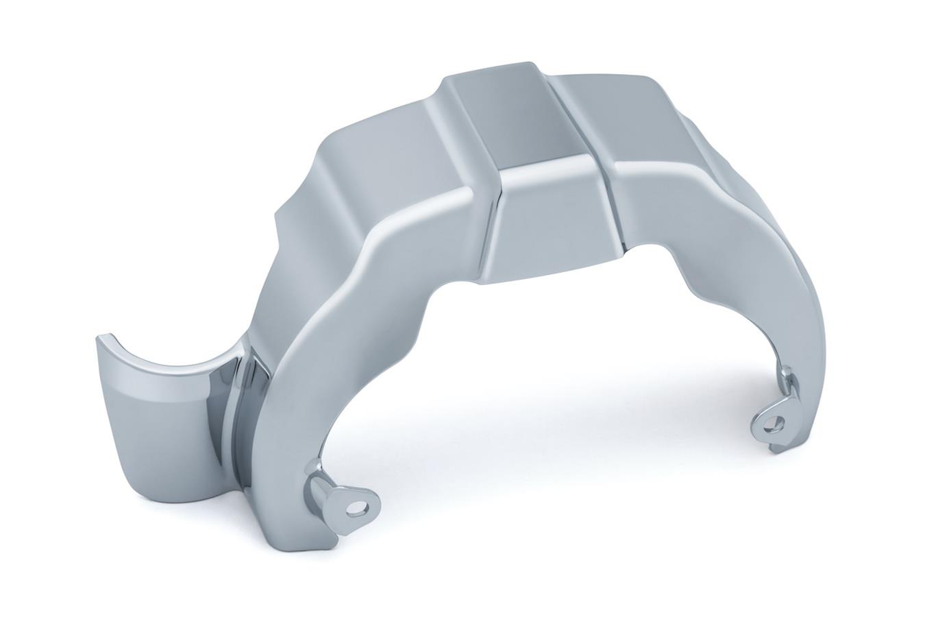 Kuryakyn Precision chrome transmission shroud installed on Harley-Davidson Touring model