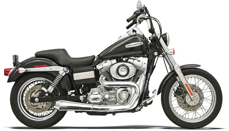Bassani chrome Road Rage 2-1 exhaust for Harley Dyna

Harley Davidson Dyna stepped header 2 into 1 exhaust

Bassani Road Rage reverse cone megaphone muffler chrome

Dyna performance exhaust system Bassani Road Rage

Boomers Bike Shop Bassani chrome 2-1 exhaust system