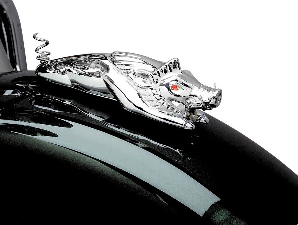 Kuryakyn Wild Boar fender ornament chrome with red LED eyes for Harley-Davidson