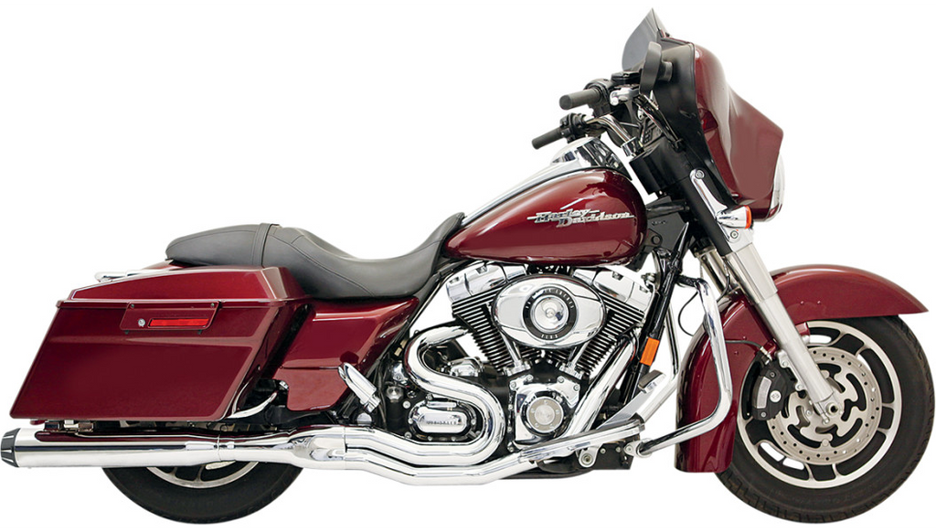 Bassani Chrome Road Rage II B1 Power touring exhaust

Harley Davidson touring 2 into 1 performance exhaust Bassani

Bassani Road Rage II stepped headpipes touring models

High horsepower Harley touring exhaust Road Rage II

Boomers Bike Shop Bassani chrome touring 2-1 exhaust