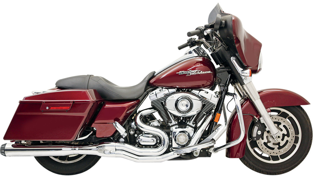 Bassani Chrome Road Rage II B1 Power touring exhaust

Harley Davidson touring 2 into 1 performance exhaust Bassani

Bassani Road Rage II stepped headpipes touring models

High horsepower Harley touring exhaust Road Rage II

Boomers Bike Shop Bassani chrome touring 2-1 exhaust