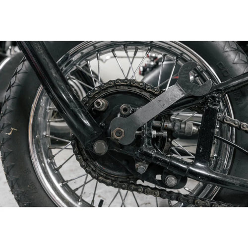 Axle wrench for Harley Davidson 45 cubic inch models

Harley 45 axle wrench reproduction tool kit style

Vintage Harley 45 axle wrench parkerized steel

Rough Trade USA axle wrench for Harley 45 models

Boomers Bike Shop Harley 45 axle wrench