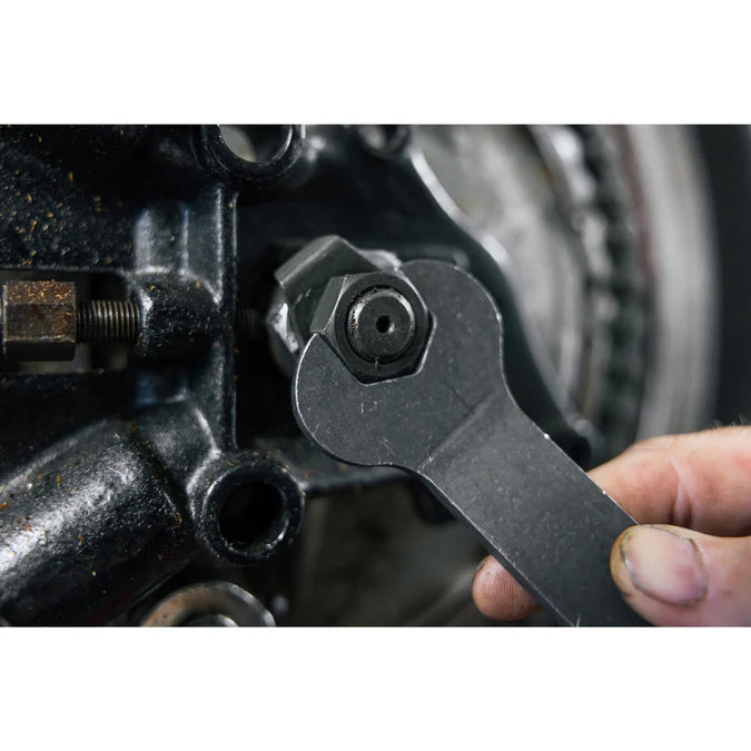 Axle wrench for Harley Big Twin rigid frame motorcycles

Harley Davidson rigid frame axle wrench parkerized steel

Vintage Harley axle wrench reproduction tool kit style

Rough Trade USA Harley axle wrench made in Ohio

Boomers Bike Shop Big Twin rigid frame axle wrench