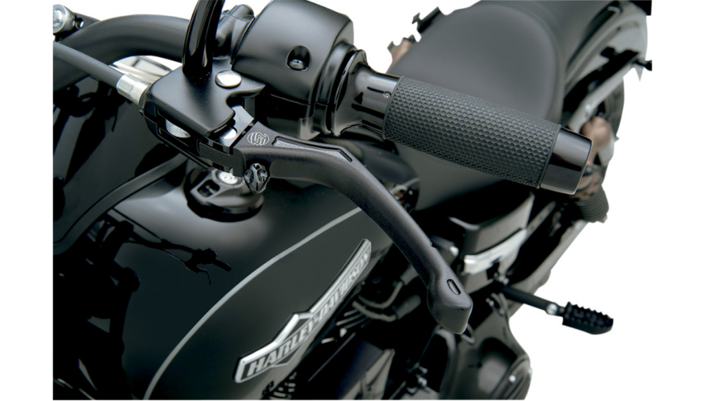 Roland Sands Designs Regulator levers Black Ops installed on Harley-Davidson Sportster handlebars