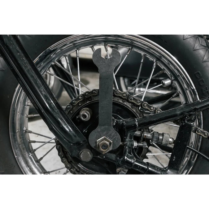 Axle wrench for Harley Davidson 45 cubic inch models

Harley 45 axle wrench reproduction tool kit style

Vintage Harley 45 axle wrench parkerized steel

Rough Trade USA axle wrench for Harley 45 models

Boomers Bike Shop Harley 45 axle wrench