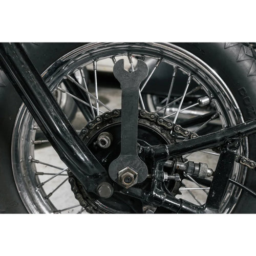 Axle wrench for Harley Davidson 45 cubic inch models

Harley 45 axle wrench reproduction tool kit style

Vintage Harley 45 axle wrench parkerized steel

Rough Trade USA axle wrench for Harley 45 models

Boomers Bike Shop Harley 45 axle wrench