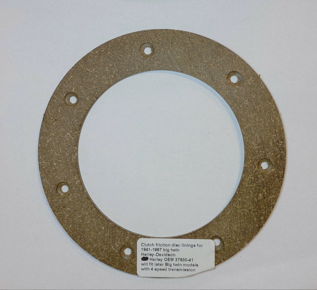 Clutch friction disc linings for Harley-Davidson Big Twin models 1941-1967