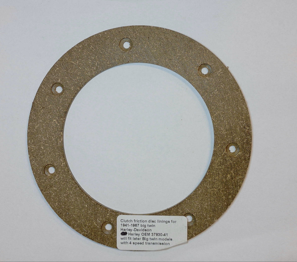 Clutch friction disc linings for Harley-Davidson Big Twin models 1941-1967