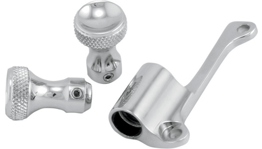TODD'S CYCLE Mikuni enrichener cable relocation bracket kit in chrome with billet bracket and knobs